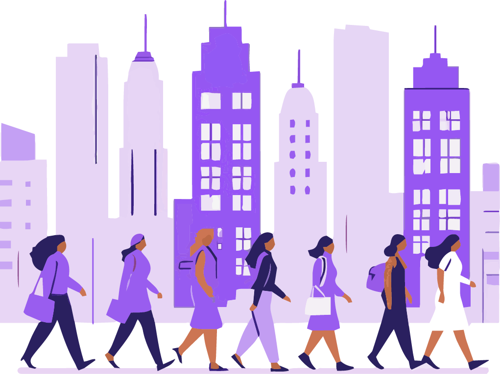 group of women walking in the city